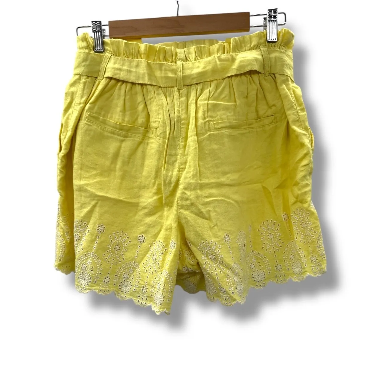 LOFT NWT Eyelet Hem Tie Waist Shorts Women's Medium Yellow Cotton Summer - Image 4