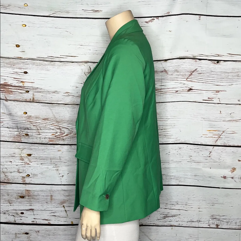 Talbots Plus Size 14W Kelly Green Cotton Blend Double-Breasted Blazer Jacket - Image 2