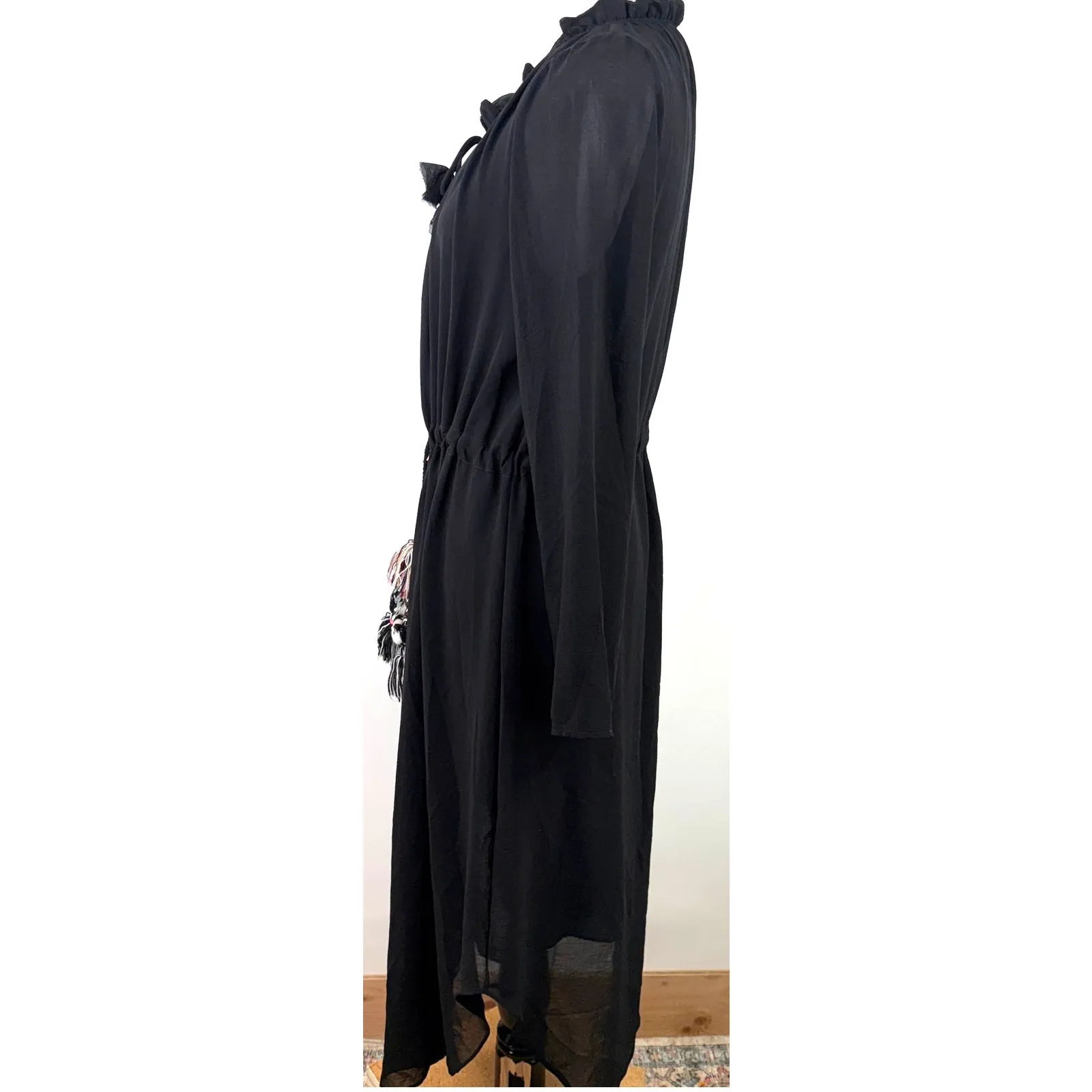 Misa Los Angeles Black Pom Pom Tassel Bohemian Roots Tanaz Dress Size XS - Image 3