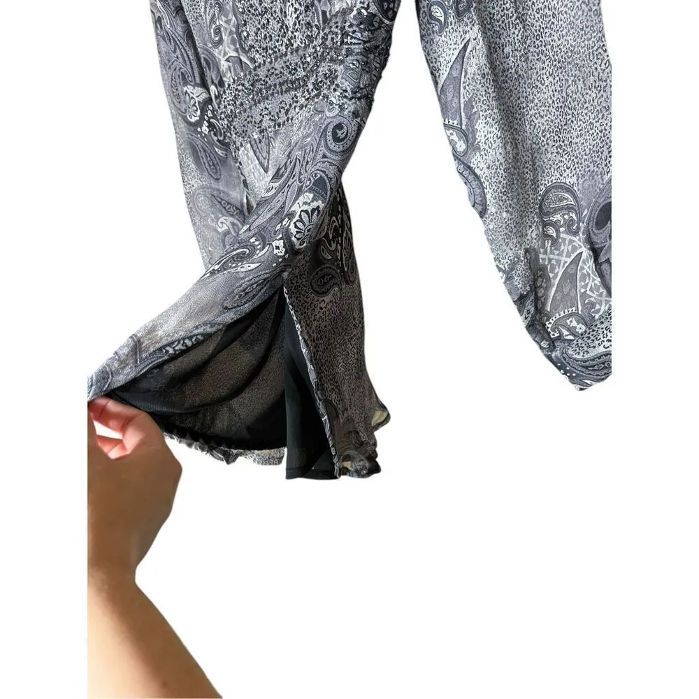 Vintage New York City Design Co Silk Paisley Long Sleeve Blouse Size S Gray - Image 5