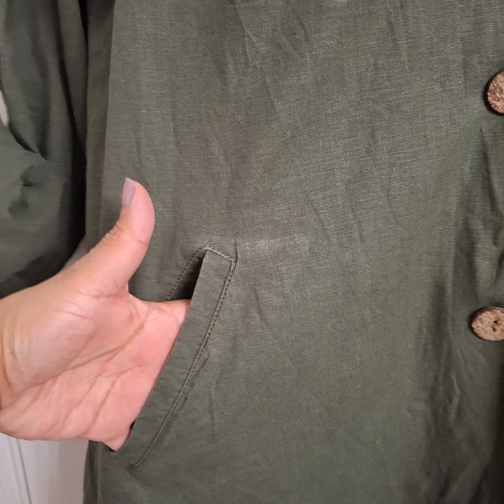 Torrid Olive Green Linen Self Tie Anorak WITHOUT Belt Plus 1 - Image 7