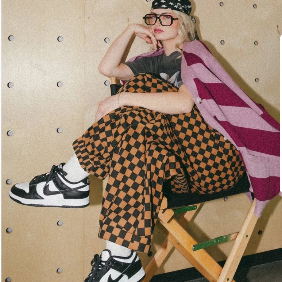 NWT Dressed in LALA Brown Checkered Track Pants - Image 3