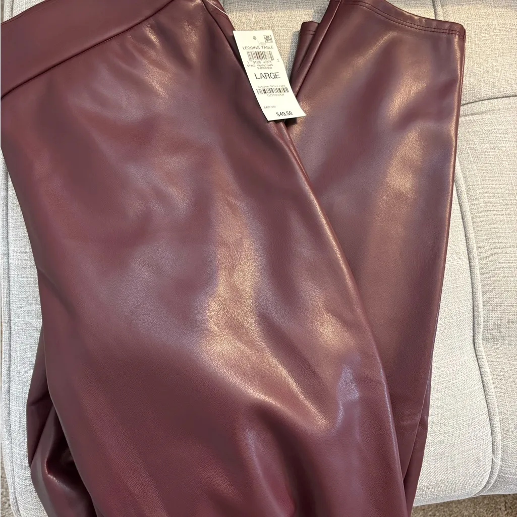 NWT! Bar III. Rich Burgundy Faux Leather Leggings – Size Large - Image 3