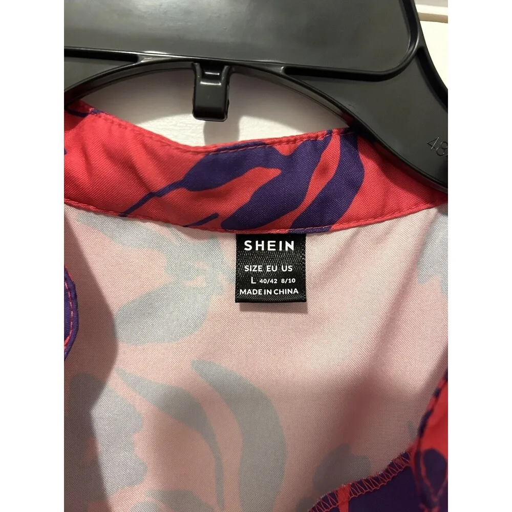 SHEIN Ruffle Tiered Sleeveless Pink Blue Floral Dress Women's Size Large Midi - Image 2