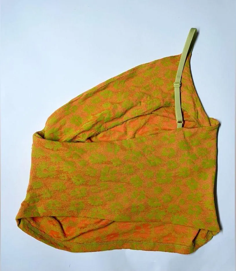 NWOT ZARA asymmetrical orange/green one shoulder crop top size/L - Image 4