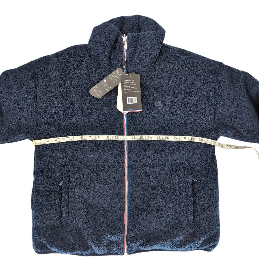Fourlaps Polar Quilted Reversible Unisex Navy Blue Sherpa Jacket - Image 11
