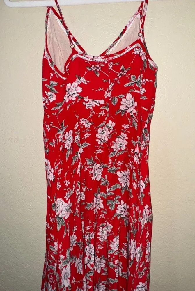 Lulus Esperanza Red Floral Print Midi Dress - Image 4