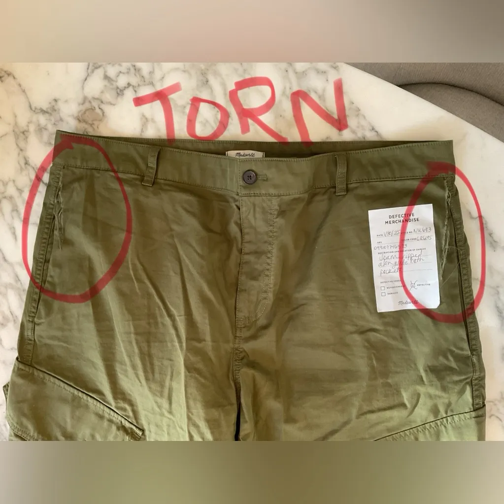 EUC Madewell Barrel-Leg Utility Pant in Garment-Dyed Twill Army Green Sz 18 TORN - Image 8