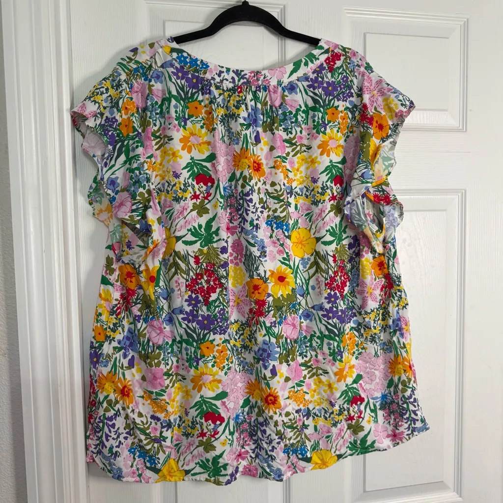 Cynthia Rowley Multicolor Floral V-Neck Blouse 2X - Image 5