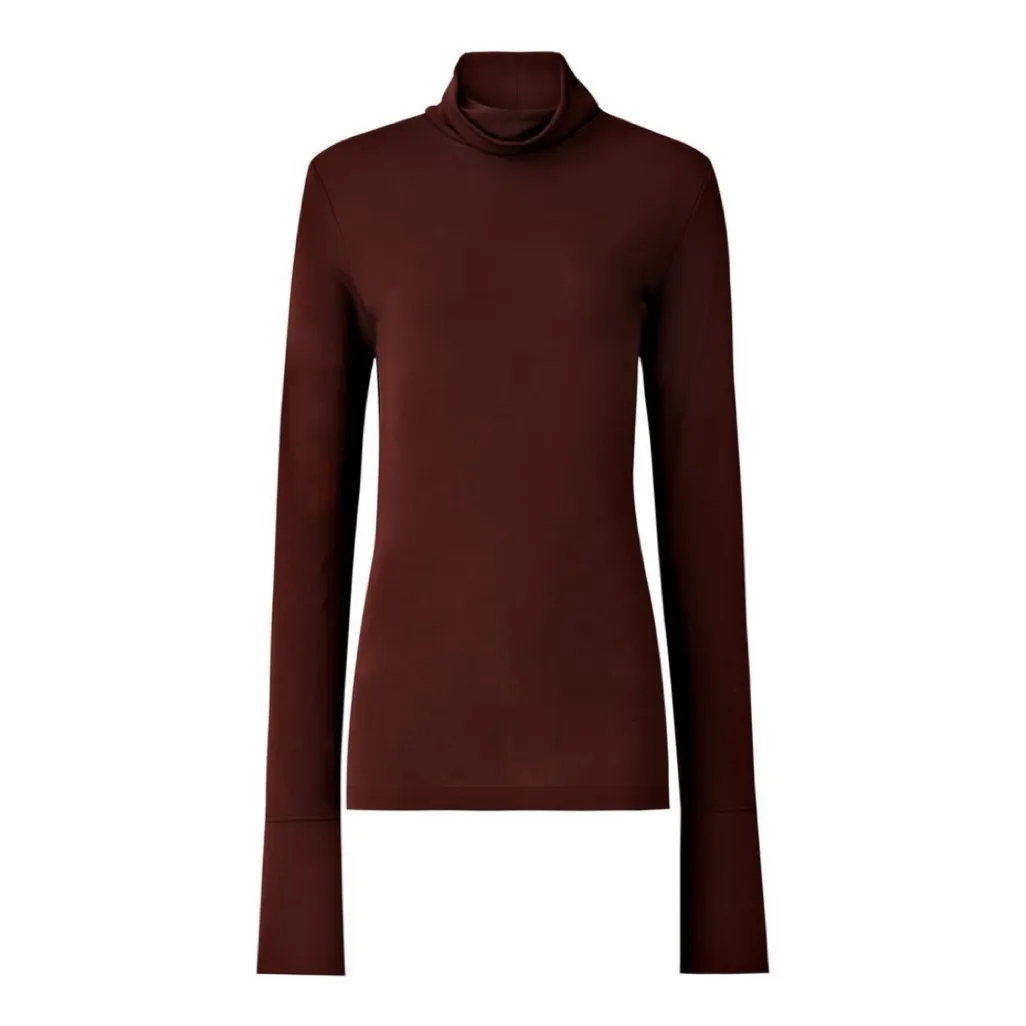 JOSEPH High Neck Crepe Jersey Turtleneck Top, Burgundy Maroon sz. XS - Image 6