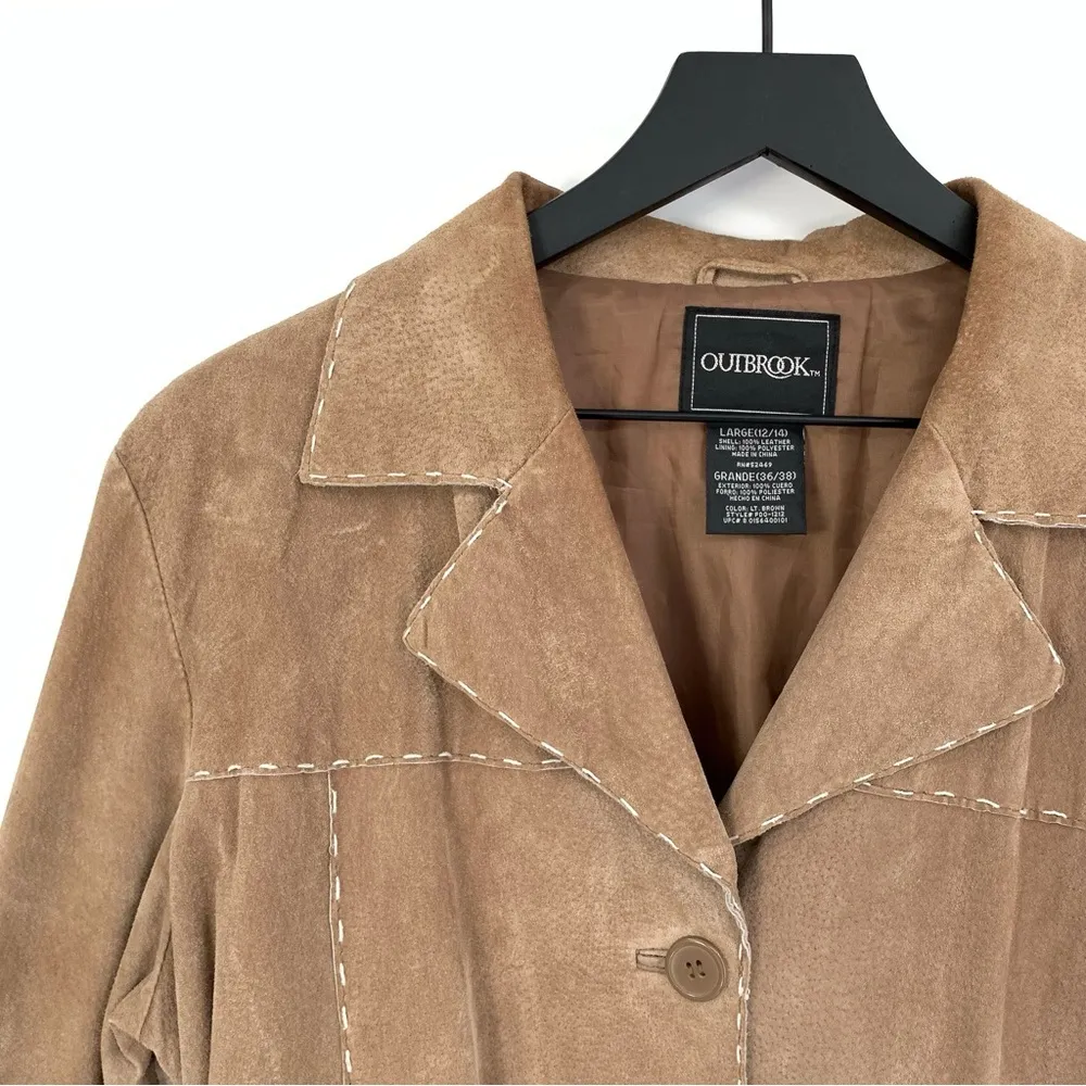 VTG OUTBROOK Suede Leather Jacket Tan L Size L - Image 2