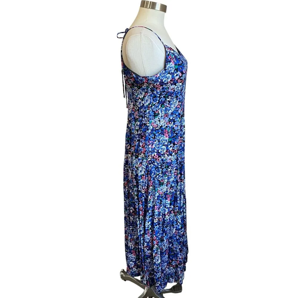 1990s Vintage Another Thyme Vibrant Retro Floral Midi Dress Size 10 Blue - Image 2