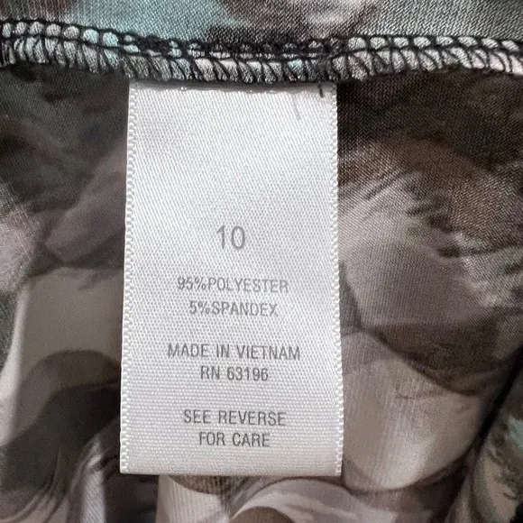 Flattering ruched brown tan and aqua wrap geometric print dress size 10 - Image 8