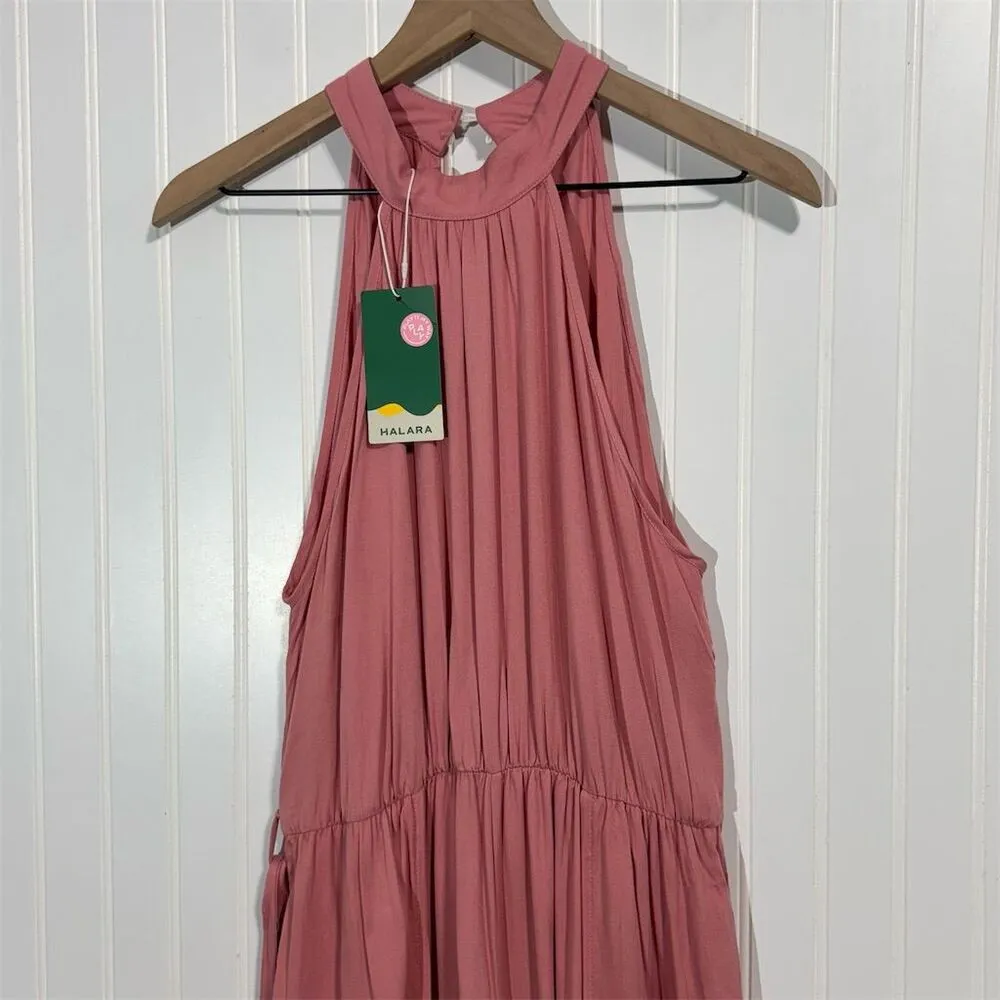 Halara Pleated Wide Leg Jumpsuit M Pink‎ Sleeveless Flowy High Neck NWT Resort - Image 2