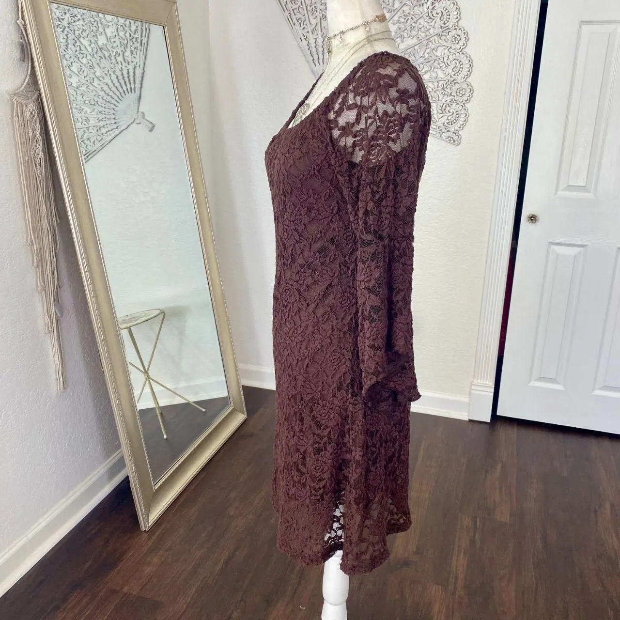 Jody California Vintage Brown Whimsygoth Fairy Lace Bell Sleeve Midi Dress M Size M - Image 2