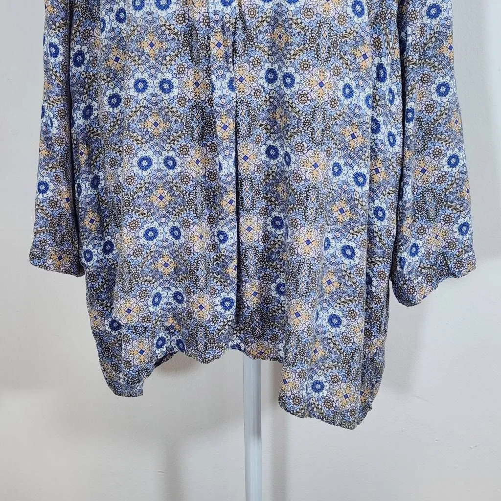 Adrienne Vittadini Blue Peasant Blouse Size 1X Plus Size Blue Print Boho Top - Image 4