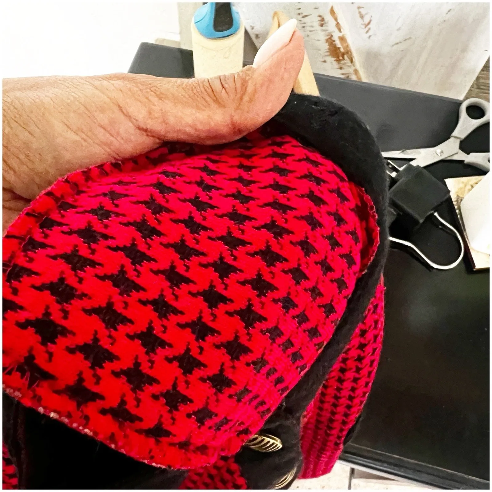 Robert Janan Designed By Eva Midi Vintage Houndstooth Dress Red & Black Size 6 - Image 9