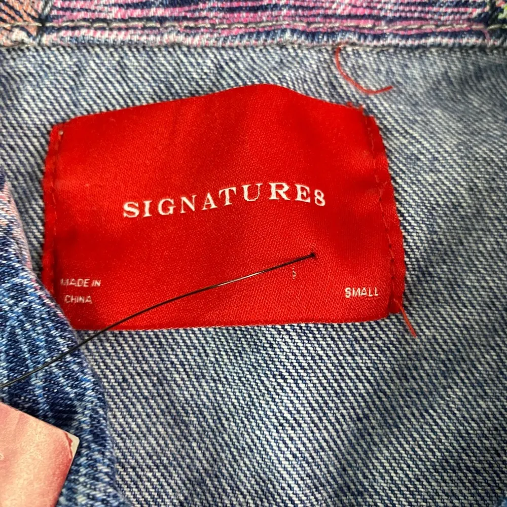 Signature 8 Denim Jacket Pastel Print Women's Jean Jacket Casual Easter Sz S NWT Blue - Image 10