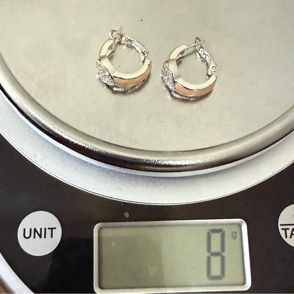 925 Silver Pave Crystal Heart Peach Enameled Small Hoop Huggie Earrings 8g. Pink - Image 9