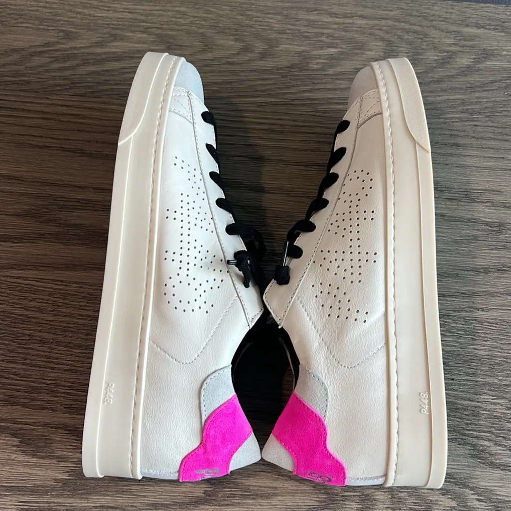 P448 Jack Low Sneakers Italian Leather White Black Hot Pink Gray Suede EU 40 - Image 5