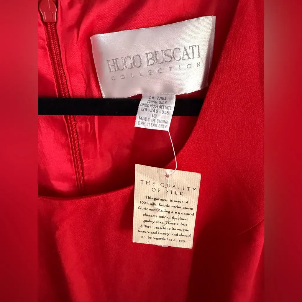 HUGO BUSCATI. NWT Silk Long Sleeve Mini Dress, Classic Red, SIZE 10 - Image 10