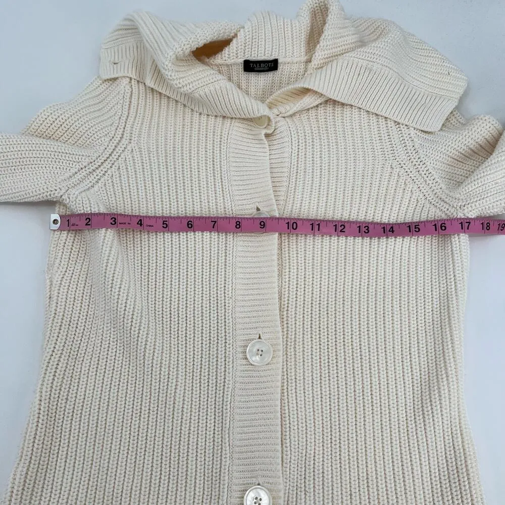 Talbots white button front chunky knit cardigan sweater oversized collar small - Image 7