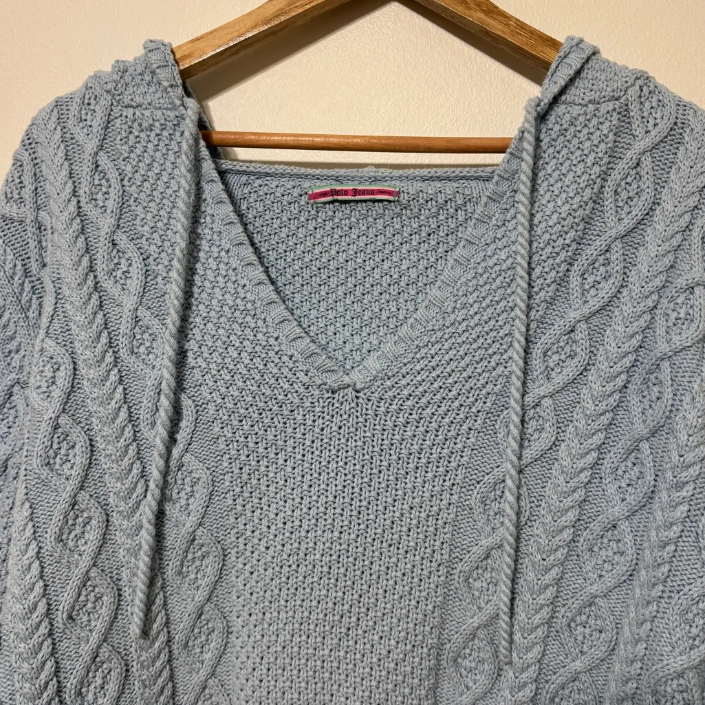Vintage Polo Ralph Lauren Cable Knit V-Neck Sweater Size Large Hoodie Blue Y2K - Image 4