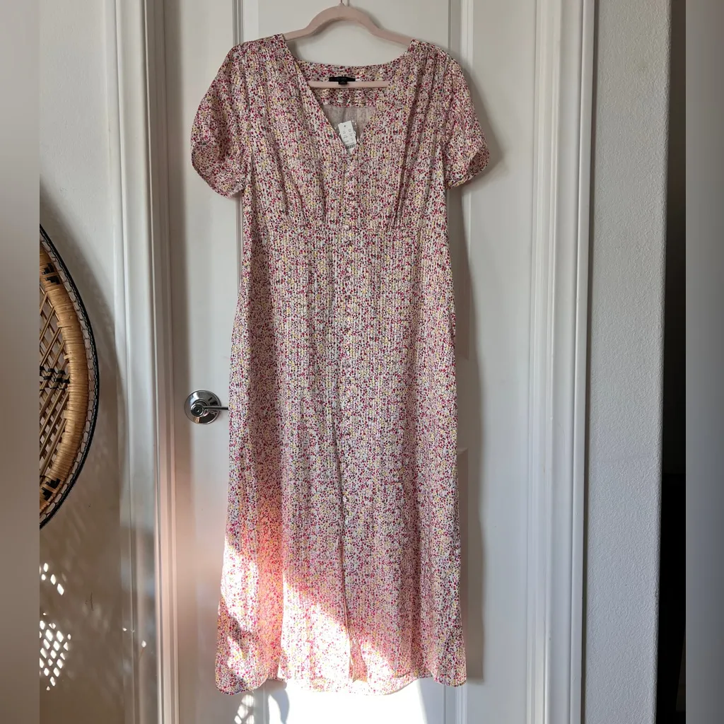 J.Crew Multicolor Floral Midi Dress Field Day Print V-Neck Short Sleeves 12 NWT - Image 2