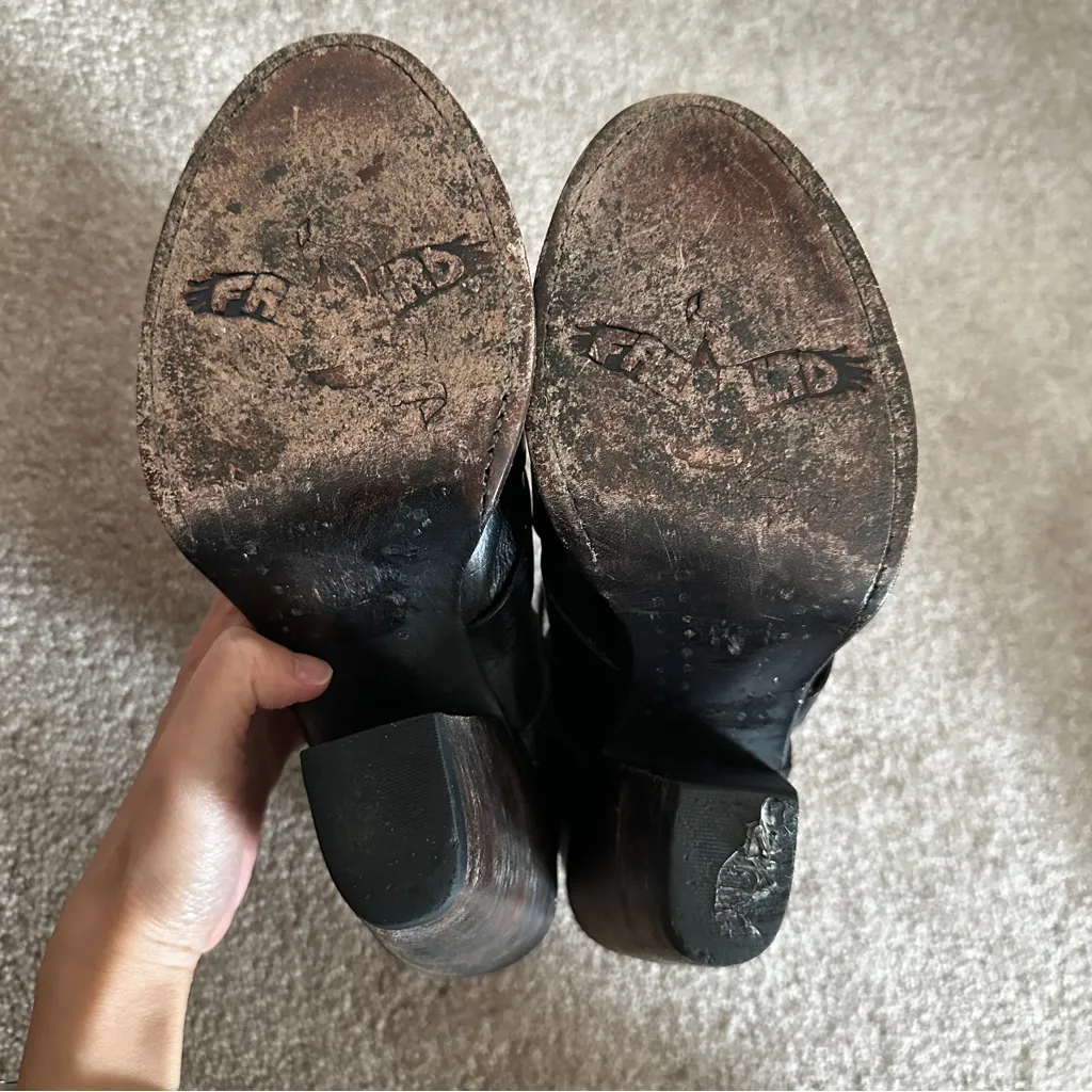 Freebird by Steven Joker Black Leather Heeled Booties Peeptoe Strappy - Image 8