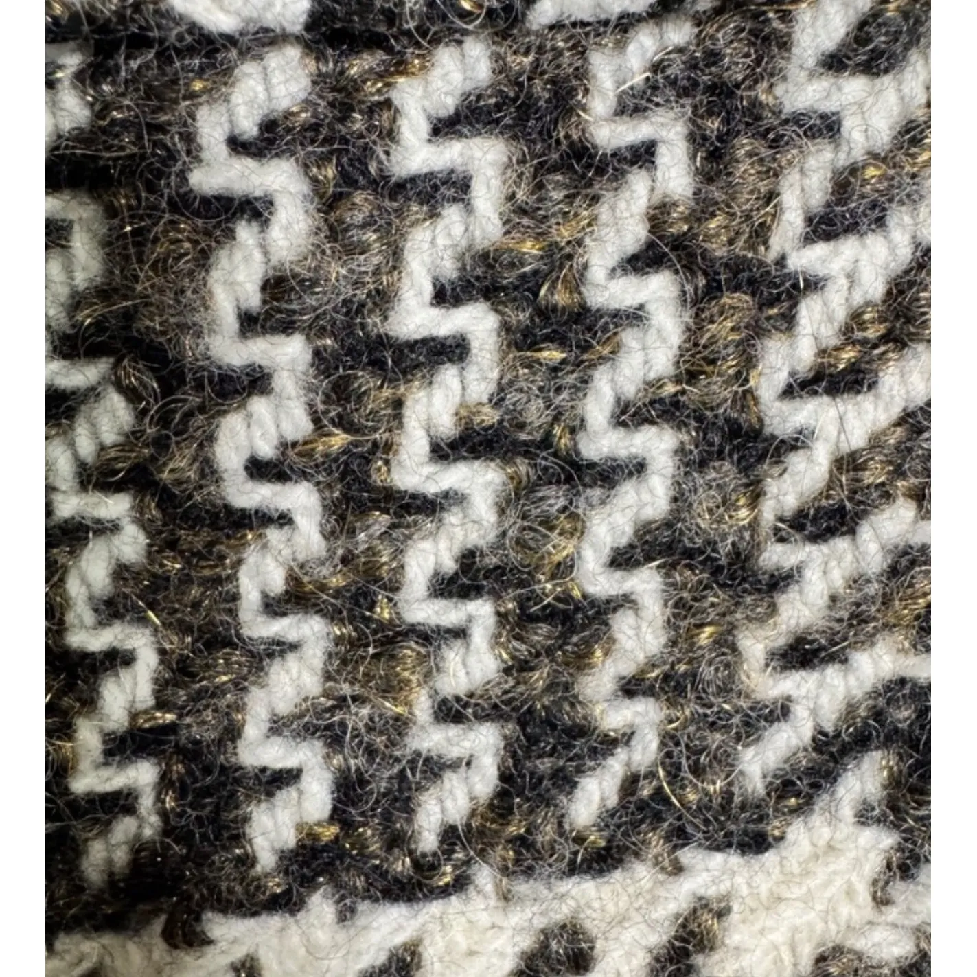 ABS Collection Women's Houndstooth Wool Tweed Coat with Fur Hood Size 10 Black - Image 10