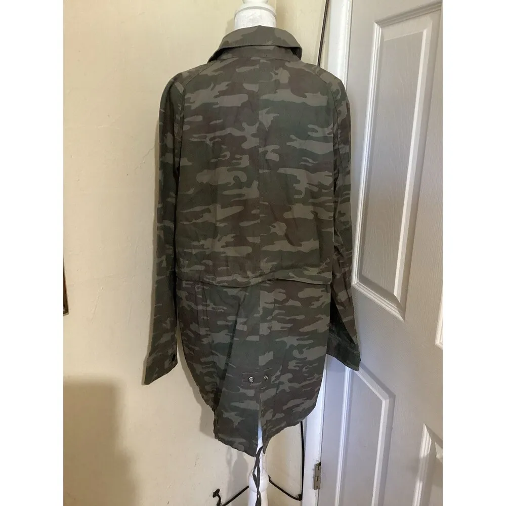 Sanctuary Green Camo Jacket Utility Pocket Long Sleeve Zip Front L - Image 6