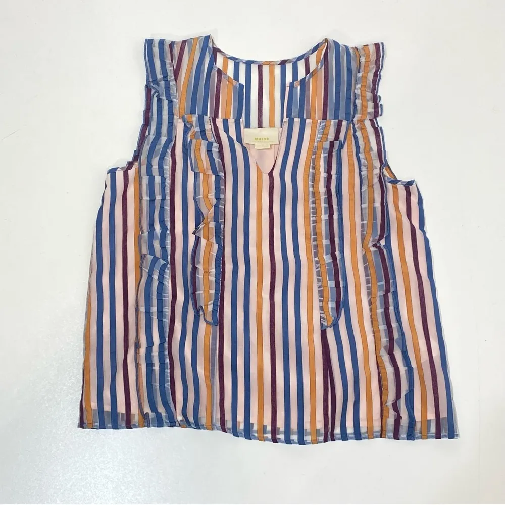 Anthro Maeve Elisabetta Striped Sleeveless Ruffle V Neck Top 2 - Image 9