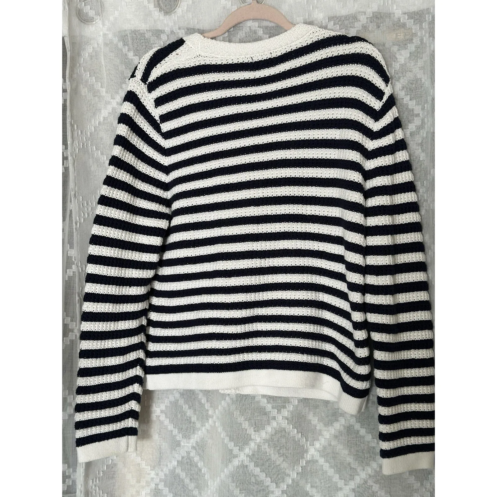 J Crew Womens XL Black White Striped V Neck Sweater Classic Preppy Comfort - Image 6
