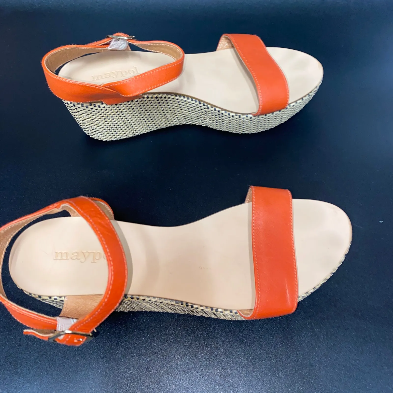 Maypol Brown Leather Woven Wedge Heels Platform Sandals Women's Size 38 US 7.5 - Image 3