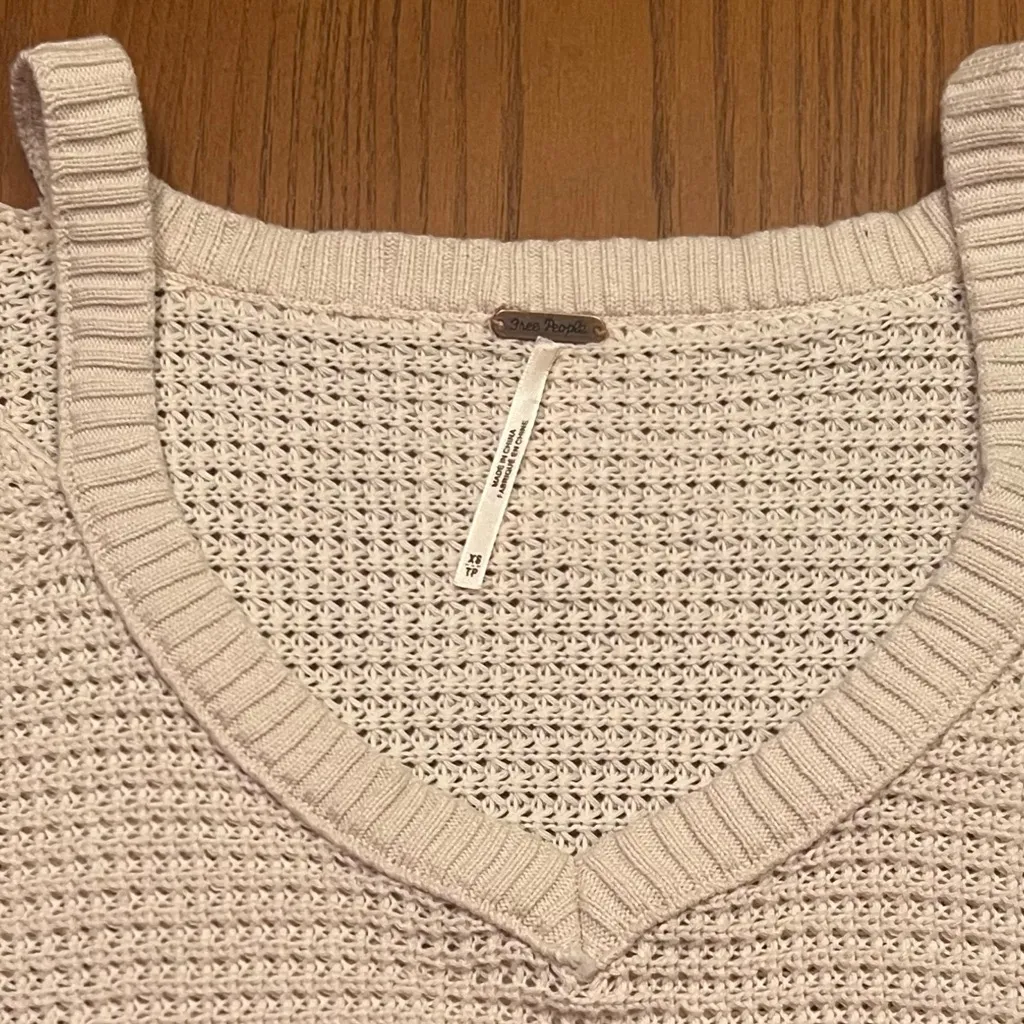 Free People Moonshine‎ Cold Shoulder Waffle Knit Cozy Sweater Top Cream Size XS - Image 12