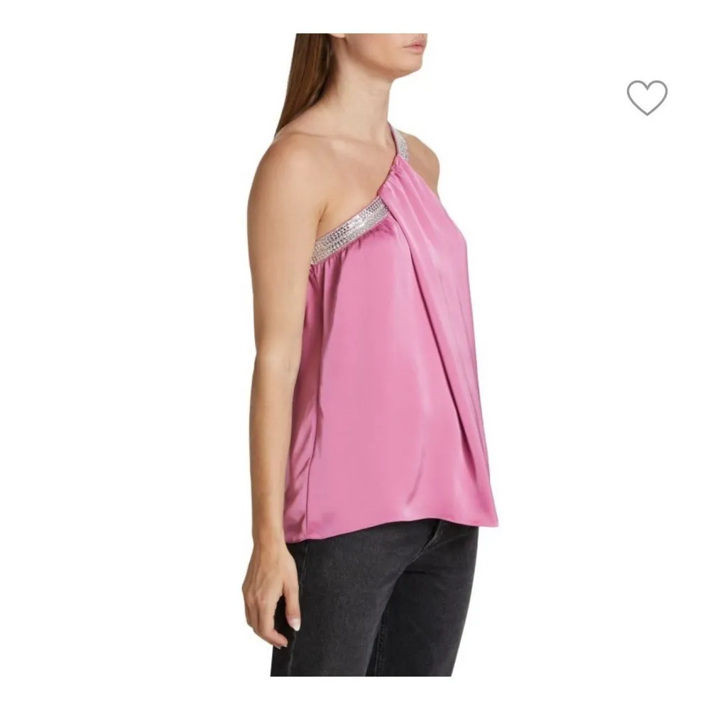 Ramy Brook PinkNEW Crystal Y2K Embellished One-shoulder Satin Top Sz S MSRP $345 - Image 5
