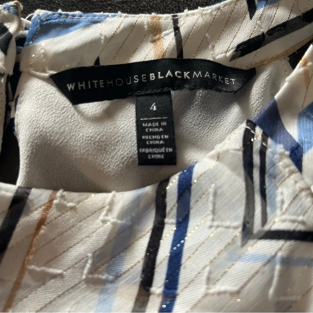 White House Black Market  womens 4 White Blue Gold Chevron sleeveless blouse - Image 6