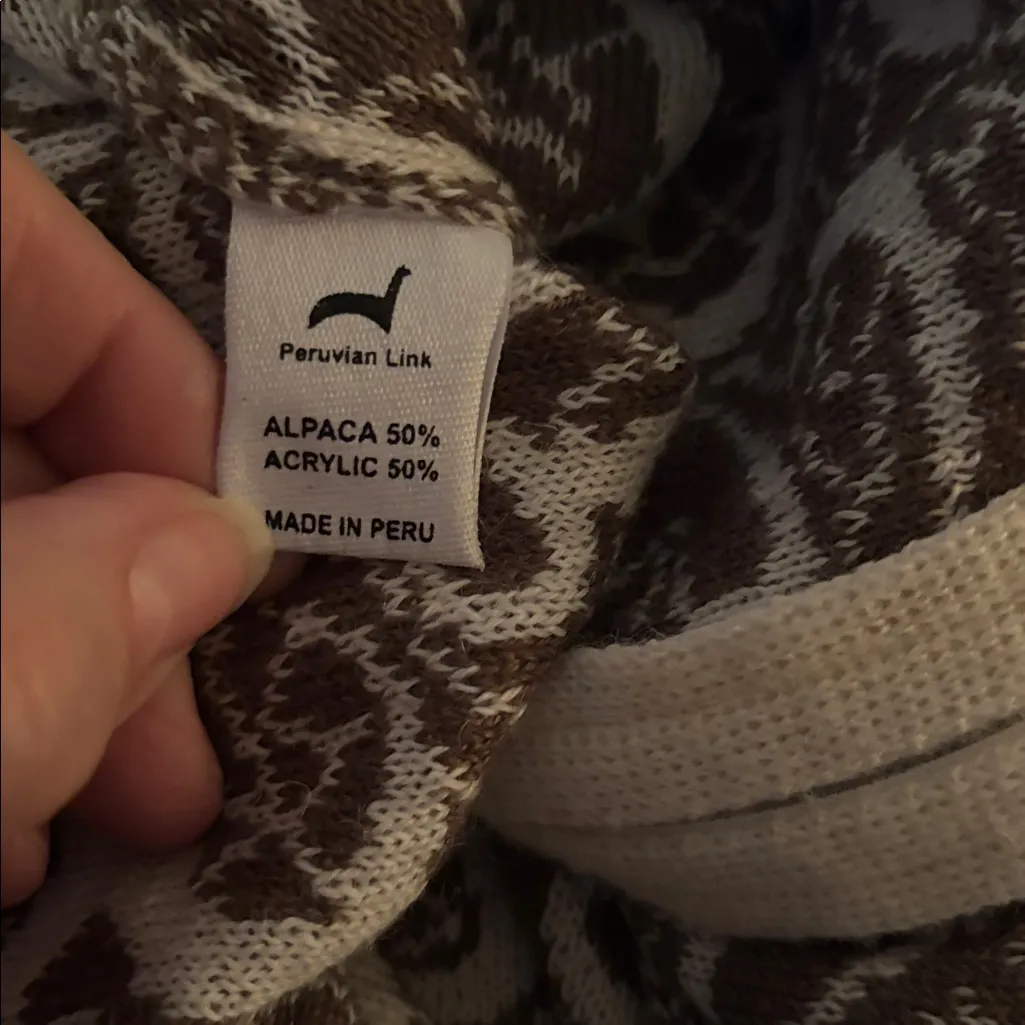 Peruvian Link Jauja Ivory Khaki Alpaca Cardigan Sweater Sz S Zip Up Made In Peru Tan - Image 8