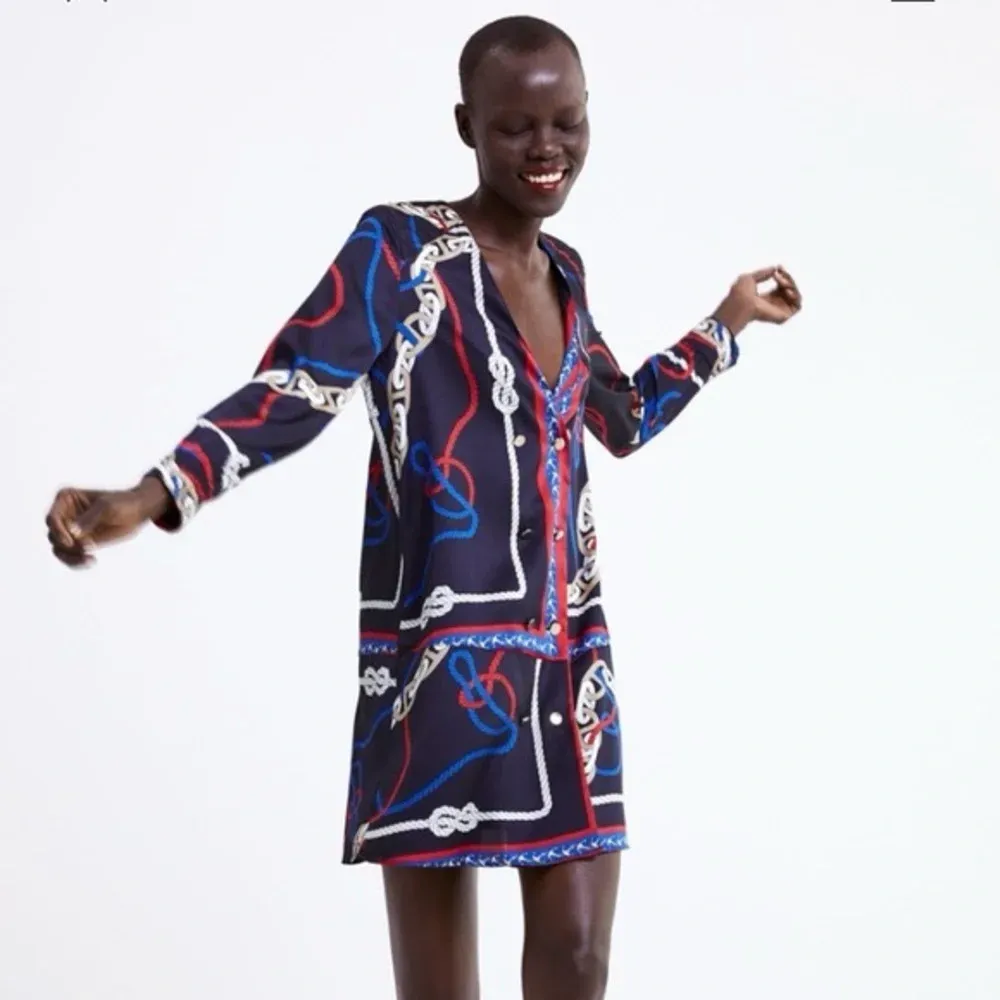 Zara Nautical Coastal Knot Print Chains Dress Jacket Long Sleeve Size XS - Image 3