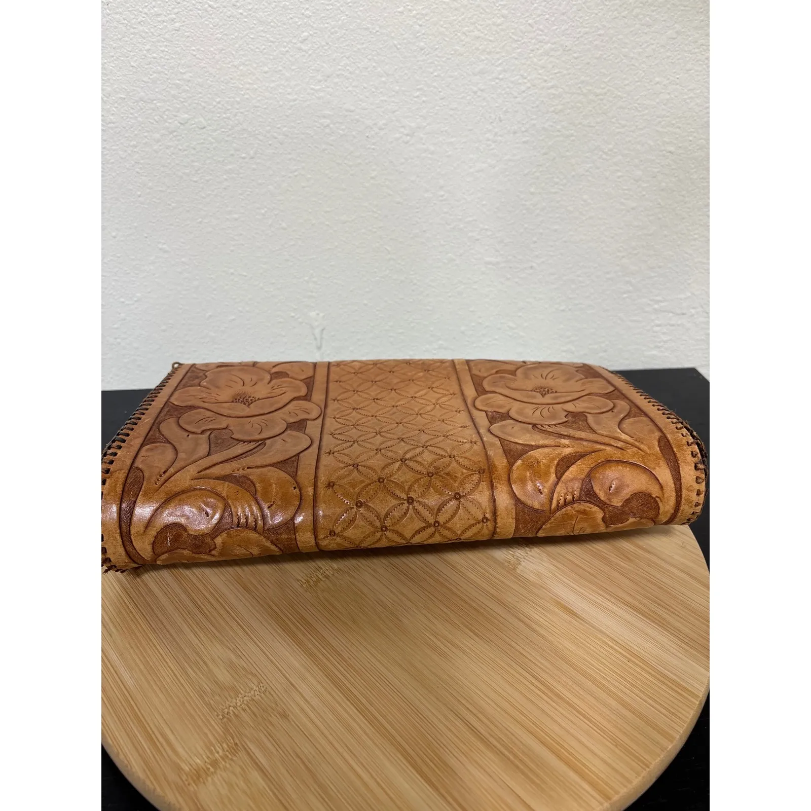 Vintage Tooled Leather Clutch Purse Floral Design Southwestern Boho Embossed Brown - Image 13