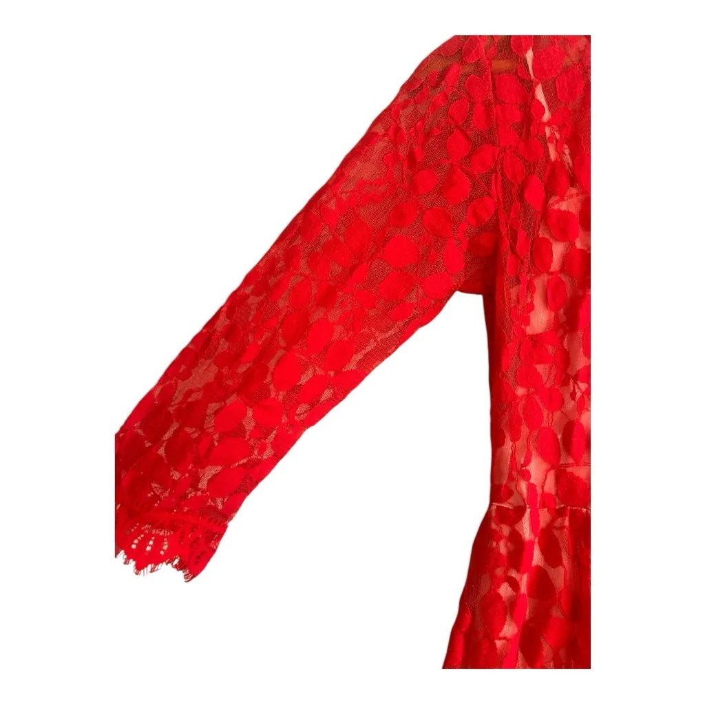 FREE PEOPLE Red Mesh Floral Lace Overlay Dress Size 4 - Image 8