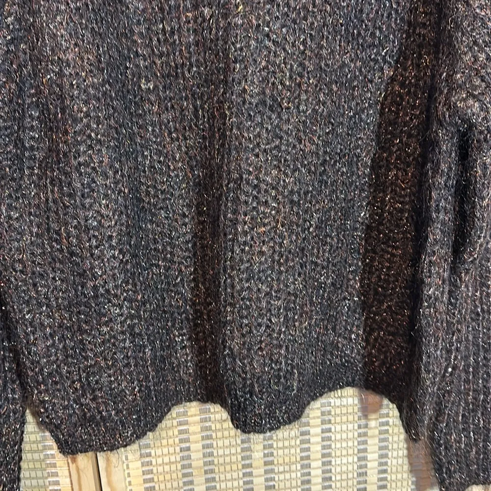 Carole Little Knitwear 1990s Y2K Cropped Length Metallic Dark Brown Sweater XL - Image 3