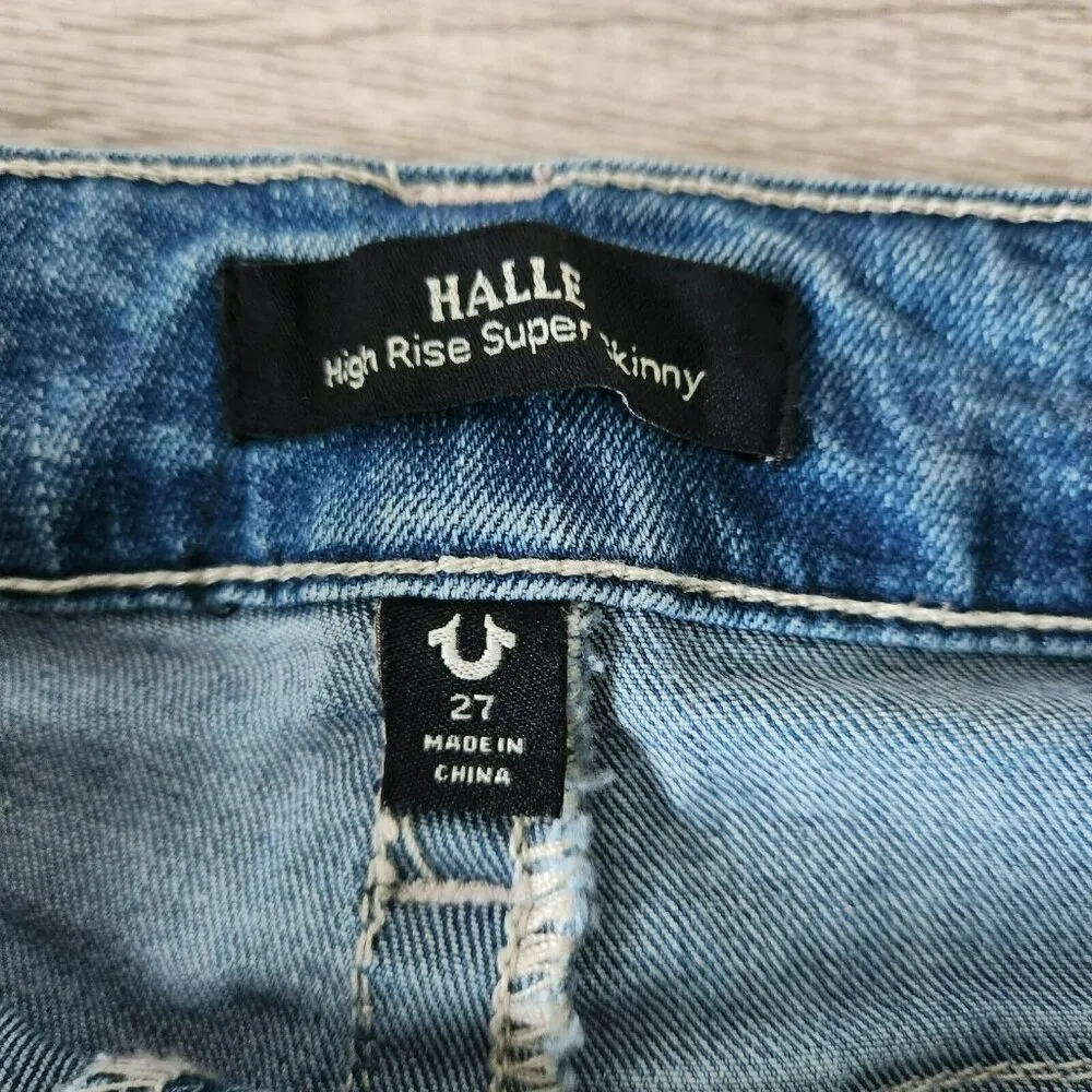 True Religion Halle High Rise Super Skinny Jeans Size 27 Raw Hem Denim 206568 - Image 4