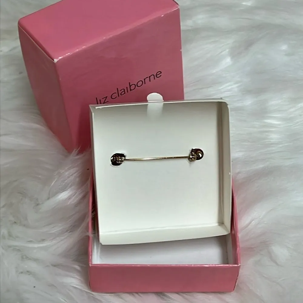 Vintage Liz Claiborne Rhinestone and‎ Gold brooch D6 - Image 4