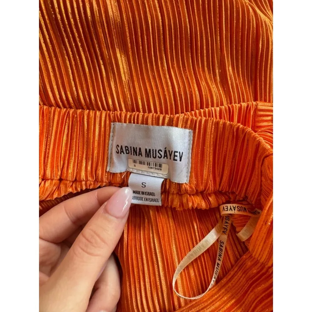 SABINA MUSAYEV Ross Plisse Pleated Wide Leg Pants Orange Womens Size Small - Image 12