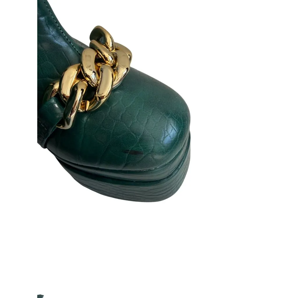 EGO Green Croc Embossed Gold Chain Detail Platform Boots Size UK 6 / US 8 - Image 9