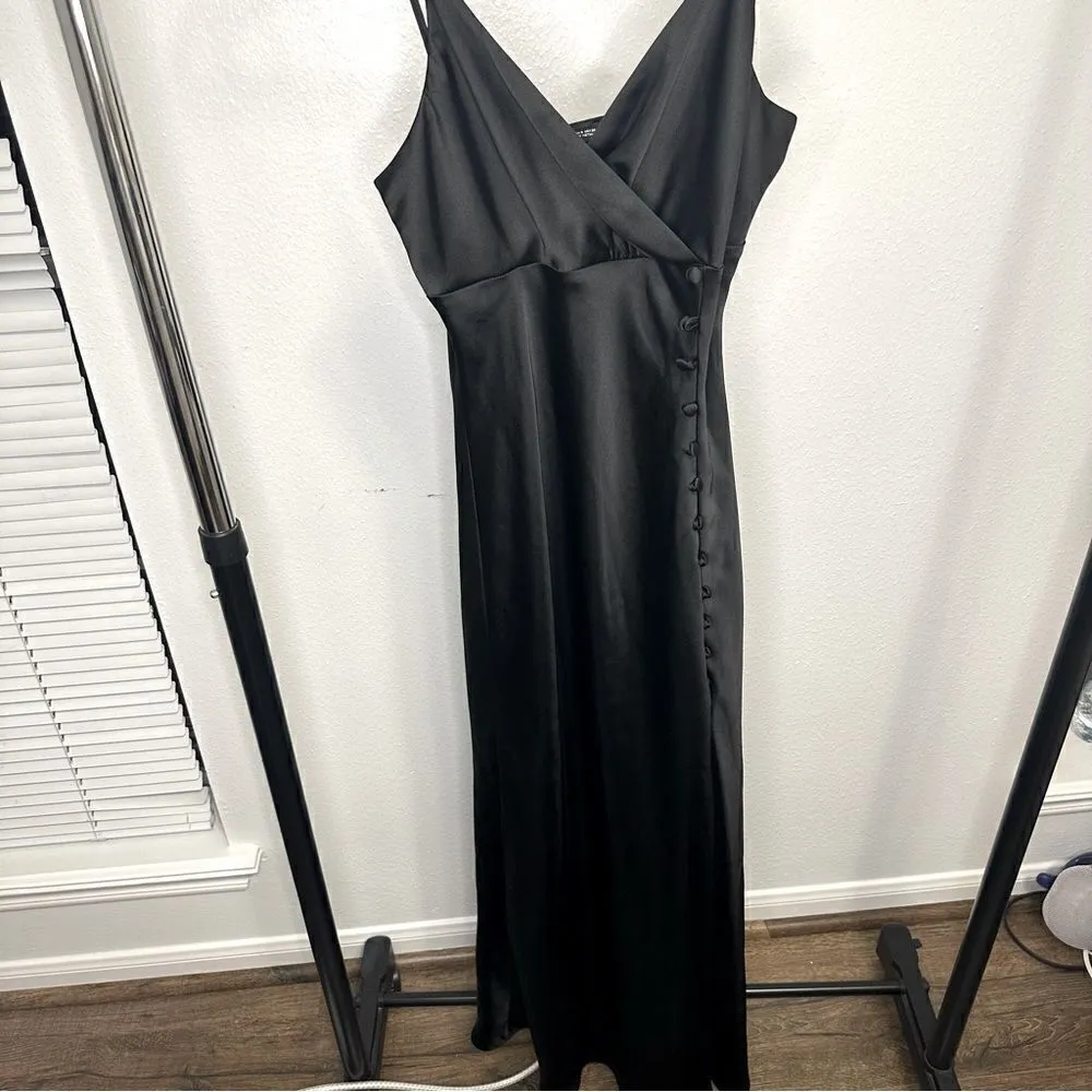 Zara Black Satin Effect Slit Maxi Dress - Image 4