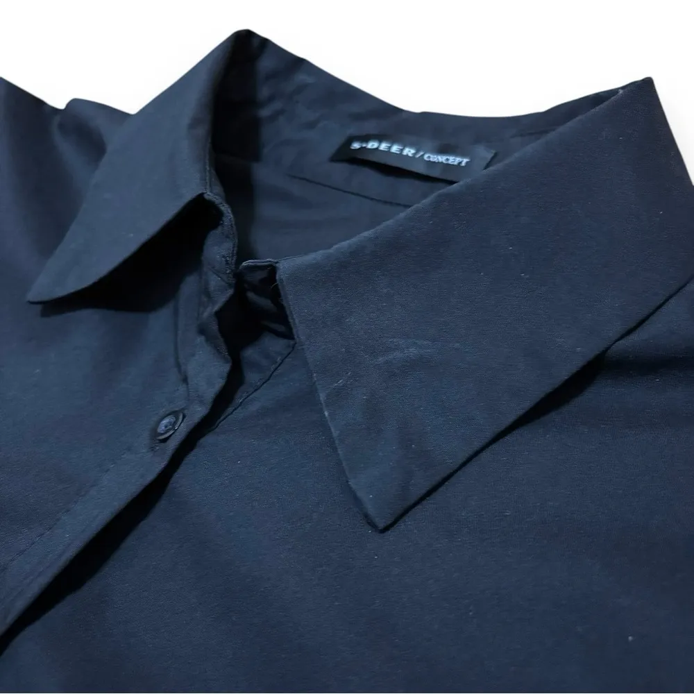 S•Deer Black Gothic Classic Solid Mesh Sleeve Mini Shirt Dress - Image 7