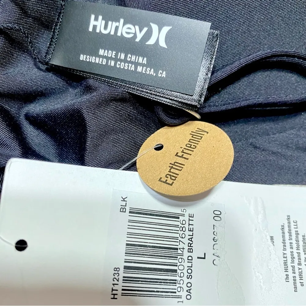 Hurley Black Bikini Top Womens Size Large NWT Adjustable Straps White Logo - Image 6