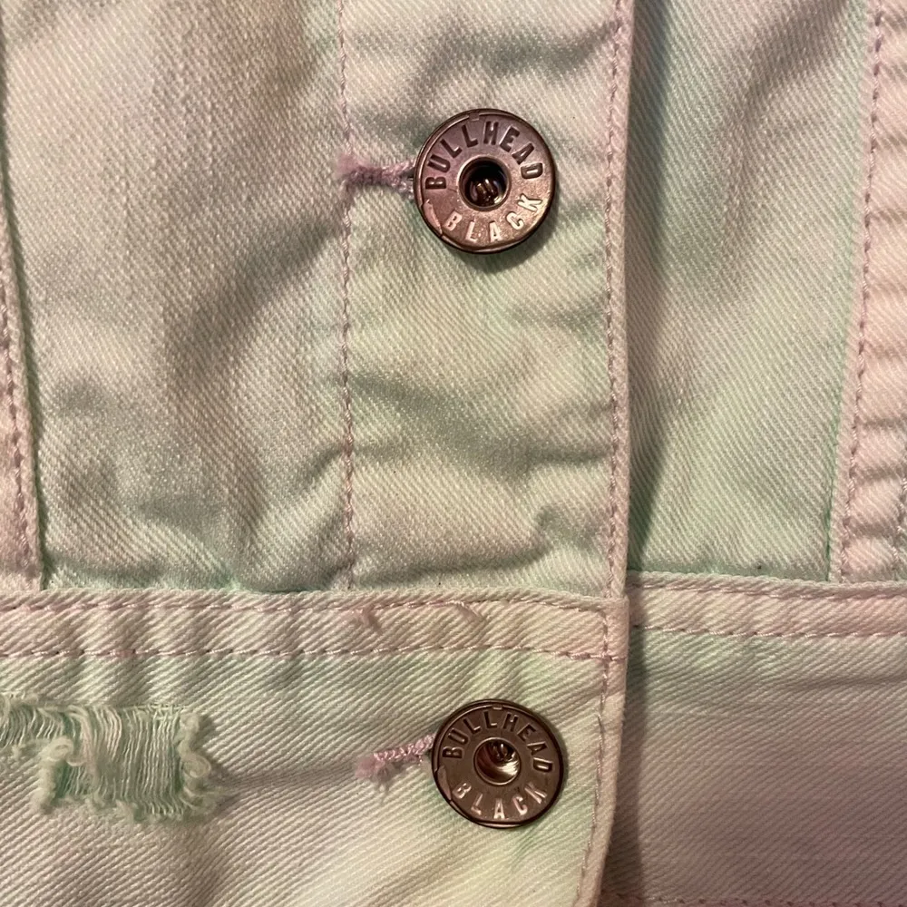 Bullhead Black Pastel Distressed Tie Dye Denim Purple/Mint Green Jacket- M - Image 4